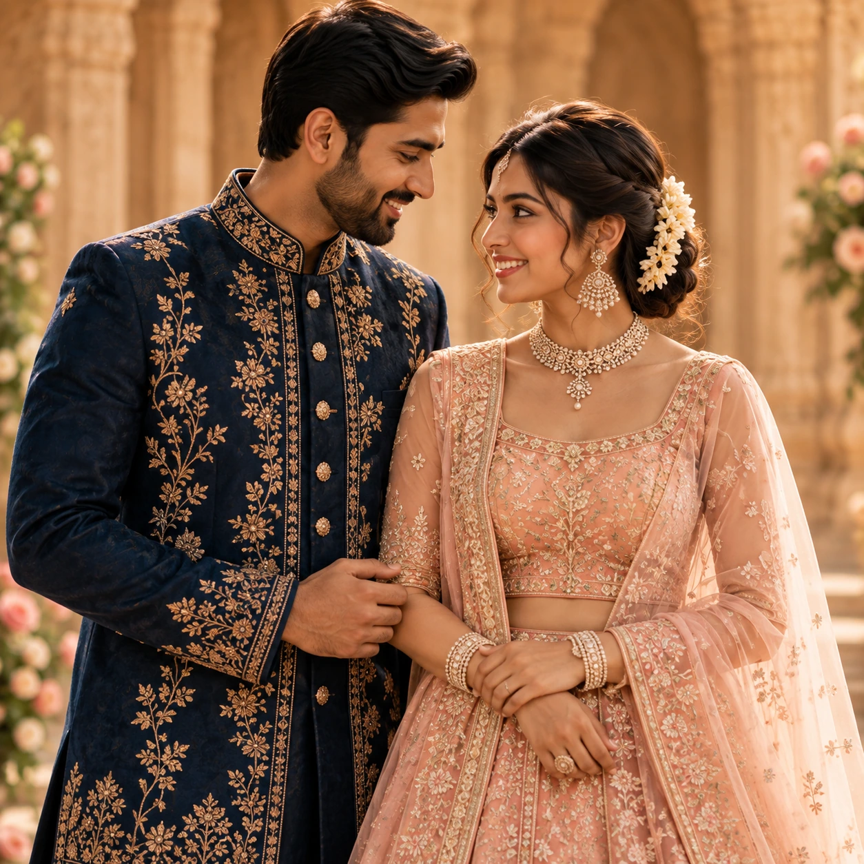 Engagement category — couple in blush engagement occasionwear