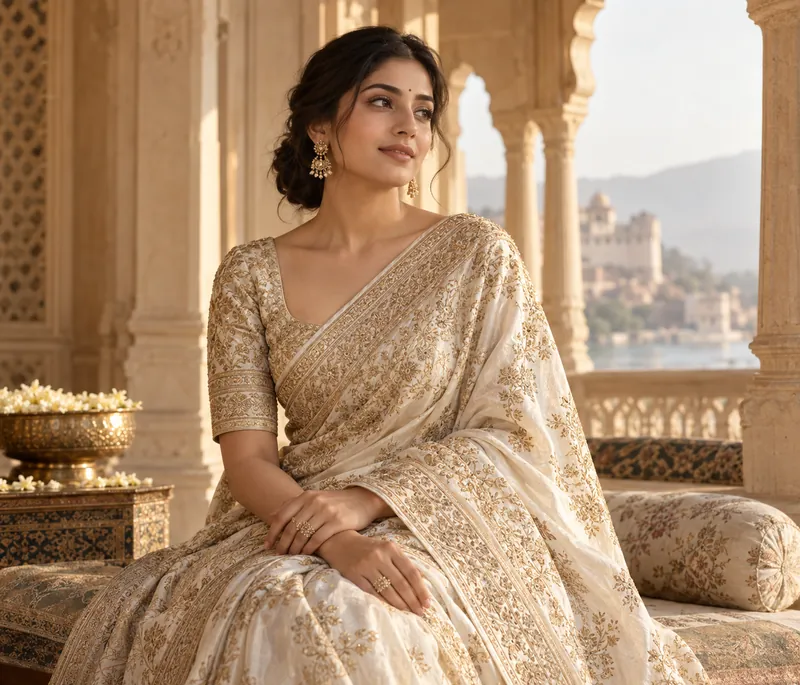 Ivory Heritage Saree with gold embroidery