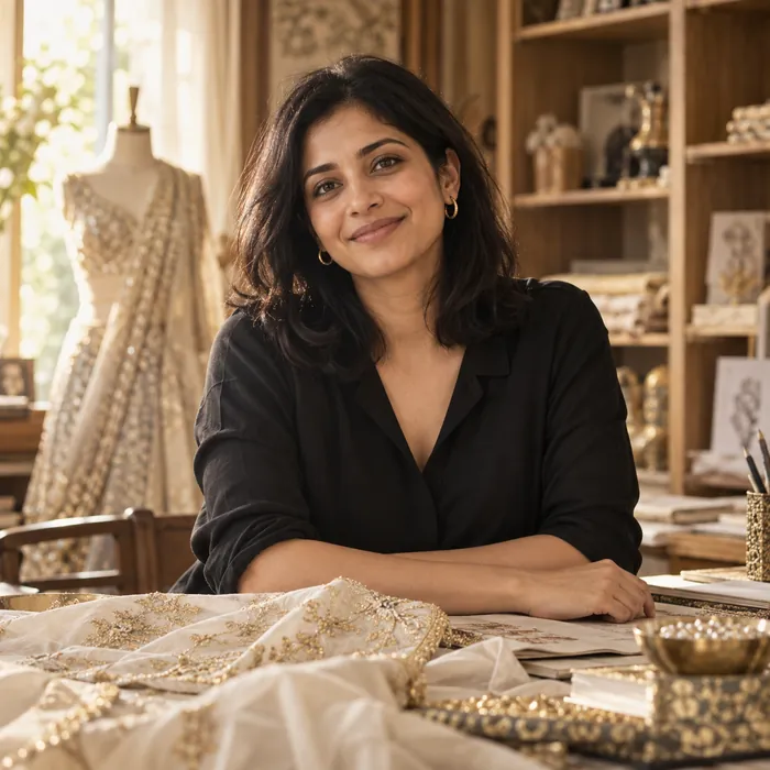 Kavya Desai, Modern Traditional designer, in her studio