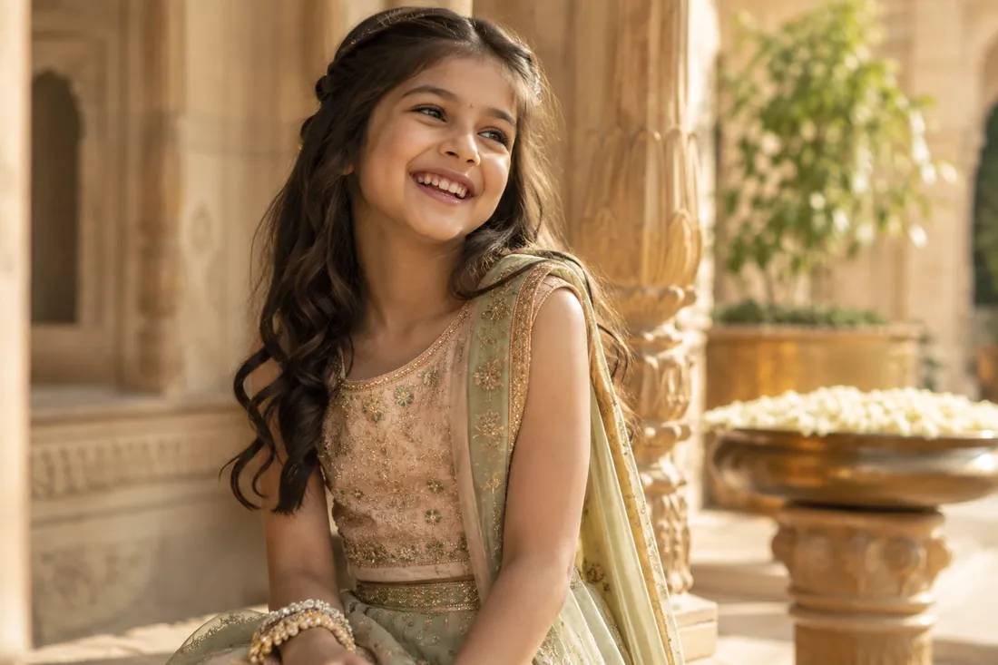 Girl in a pastel embroidered lehenga