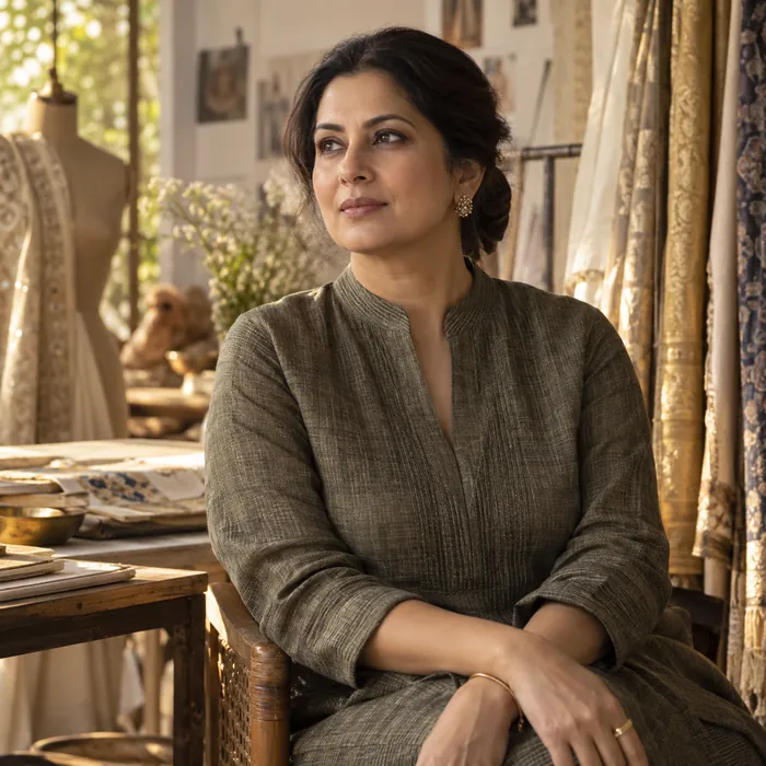 Rhea Sharma, Hand Embroidery designer, in her studio