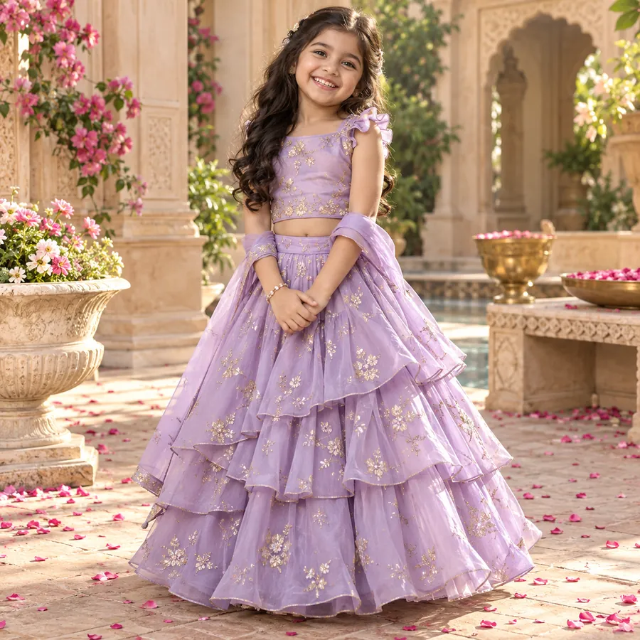 Lavender Organza Lehenga for girls