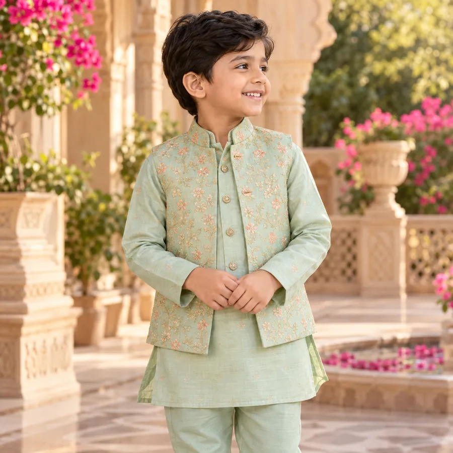 Mint Green Kurta Set for boys