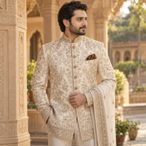 Ivory embroidered sherwani set