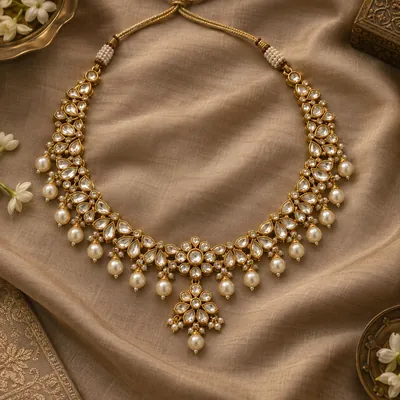 Gold and pearl jhumka earrings
