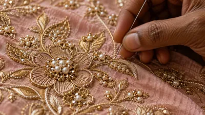 Blush silk dupatta with gold embroidery