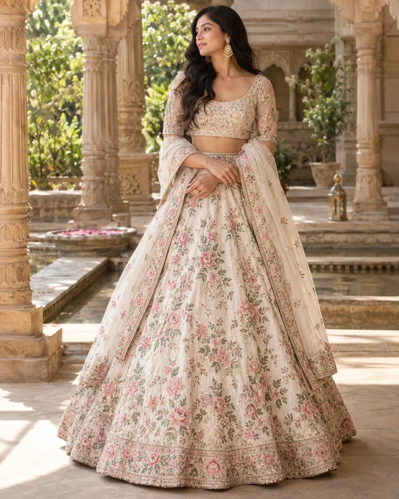 Ivory floral lehenga set