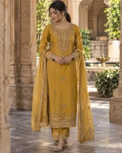 Mustard silk suit set