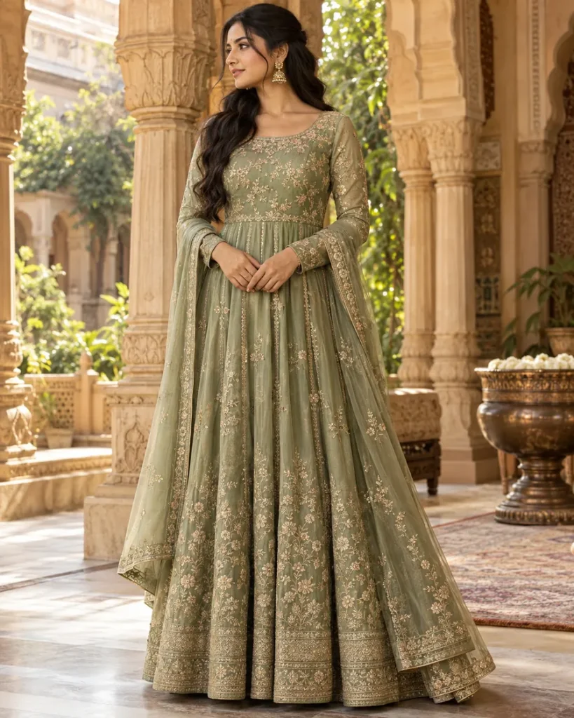 Sage green Anarkali set